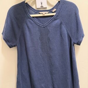Royal Robbins Slate Blue V-Neck Short Sleeve Knit Top